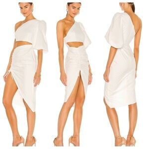 Sau Lee Jolene One‎ Shoulder Cutout Ruched Asymmetrical Poplin Dress Sz XXS